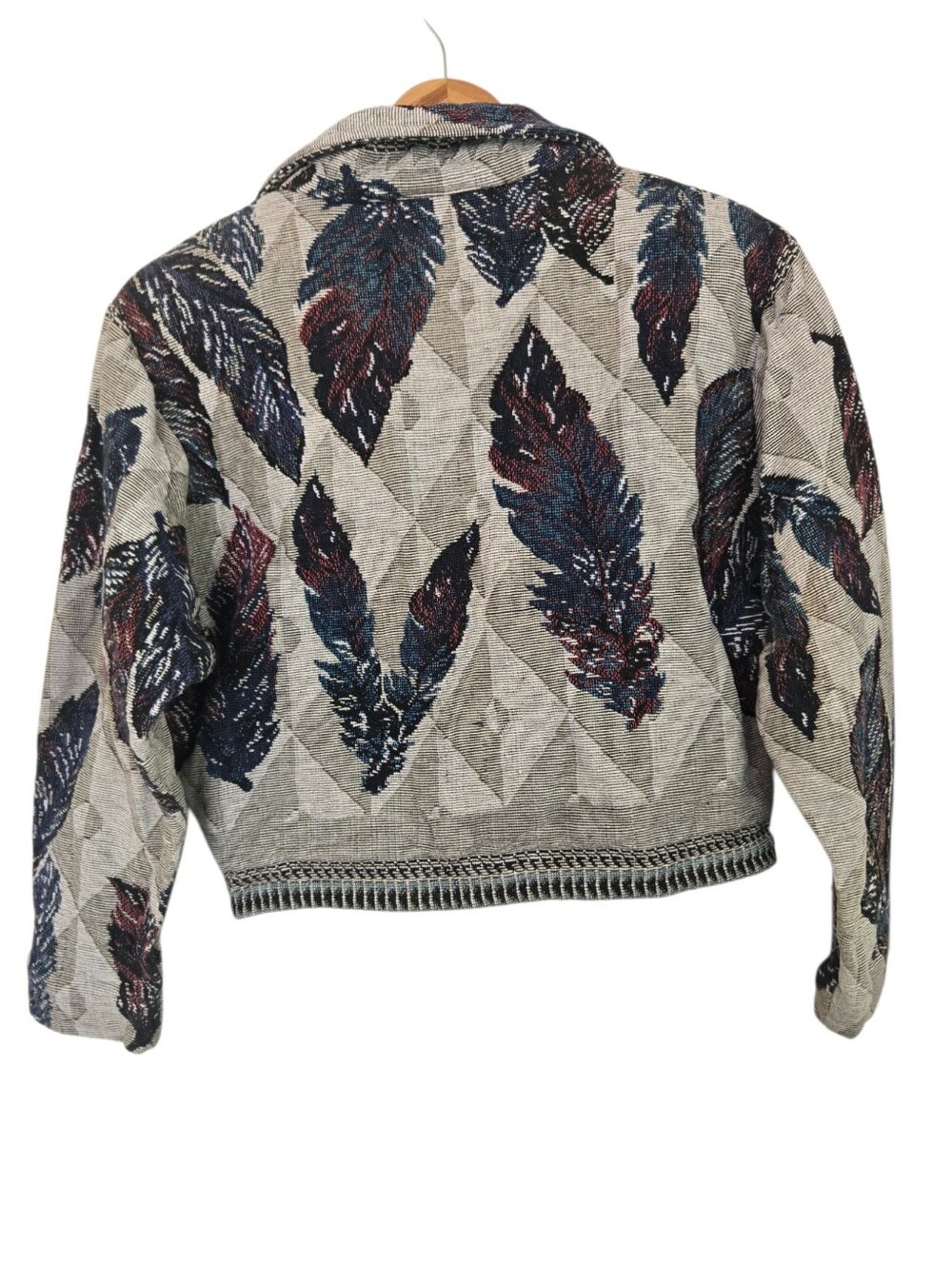 🍂 Vintage Southwest Canyon Tapestry Leaf Cropped Jacket XL - Picture 3 of 6